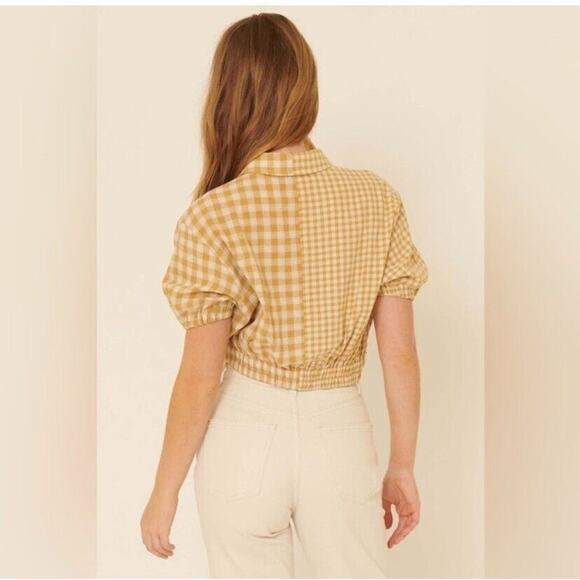 Promesa Women Carefree Gingham Top Large Cropped Button Up Patchwork Cottagecore - Picture 9 of 9